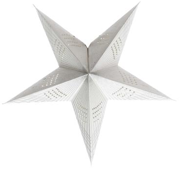 Baby Prisma Weiß / Silberglitter  - Faltbarer Leuchtstern, Weihnachtsstern aus Papier mit 5 Zacken, 40 cm